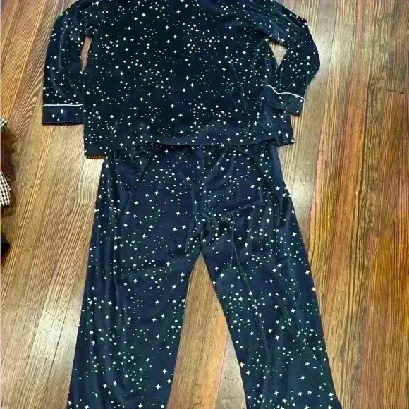 Joyspun Velour Stretch Plus Size Pj Set NWOT Sz 2z Navy Celestial Long Sleeve - Picture 2 of 8